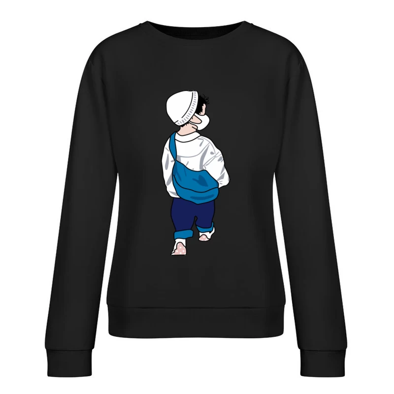 Kleinkind mit weißer Mütze und blauer Tasche Damen Pullover Sweatshirt