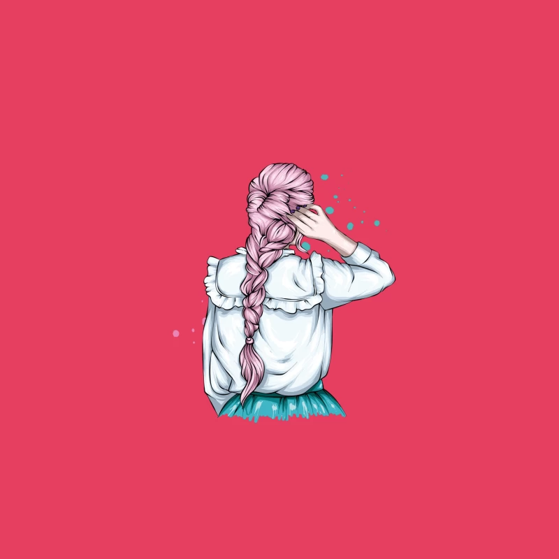 Whimsical Illustration of a Girl with Pink Hair in a Braid iPhone Case