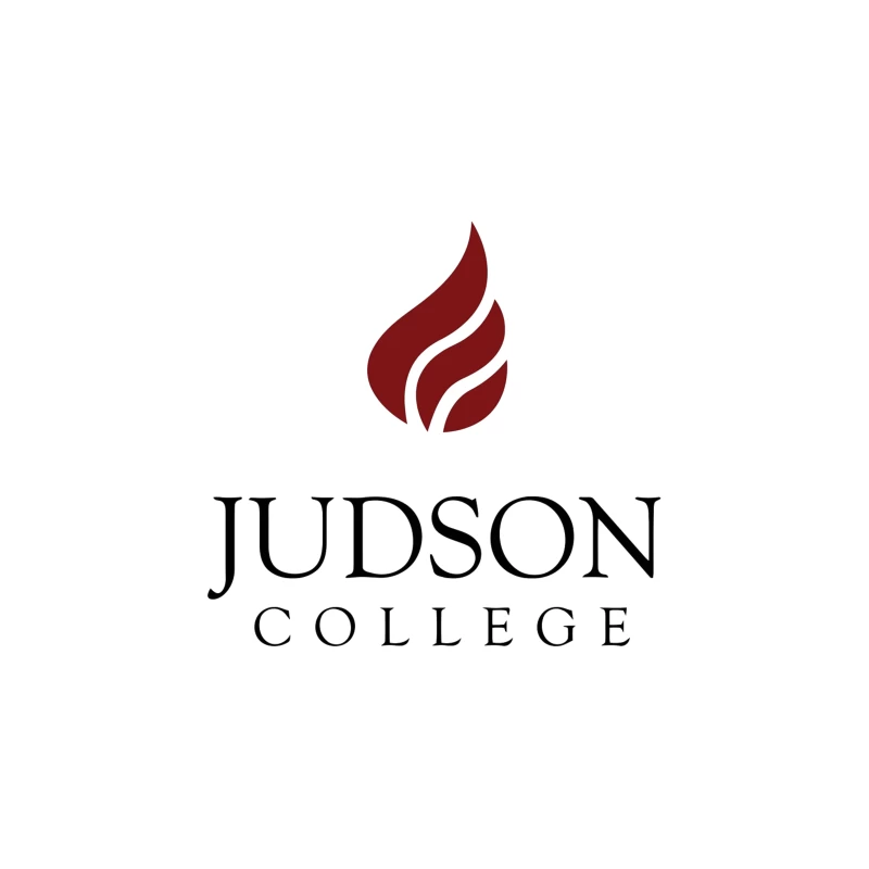 Judson College Educational Institution Logo with Red Flame Symbol Tapestry