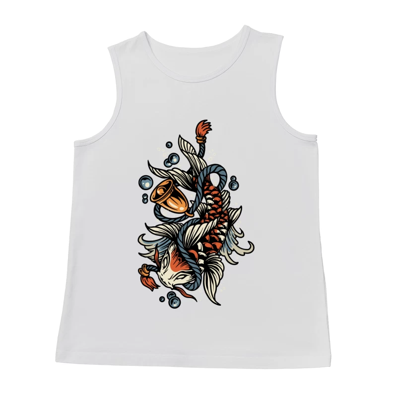 Koi Fish Tattoo Illustration with Bubbles Male Tank Top