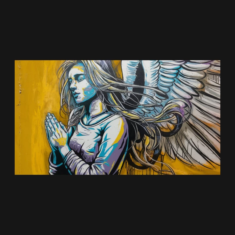 Praying Angel: Colorful Urban Street Art with Wings Desk Mat