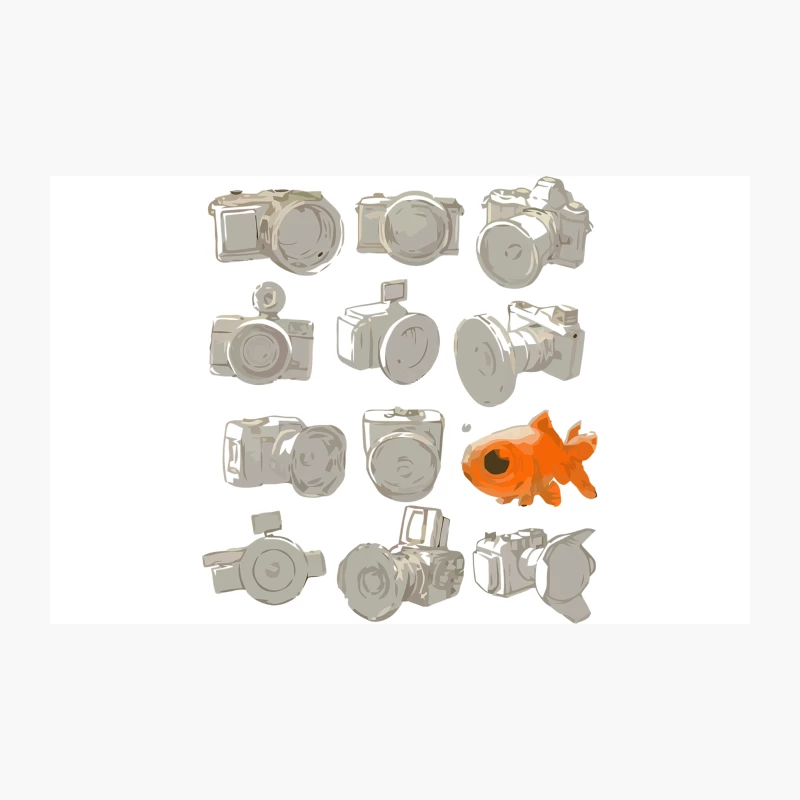 Illustrated Camera Sketches with Goldfish Accent Travel Mug