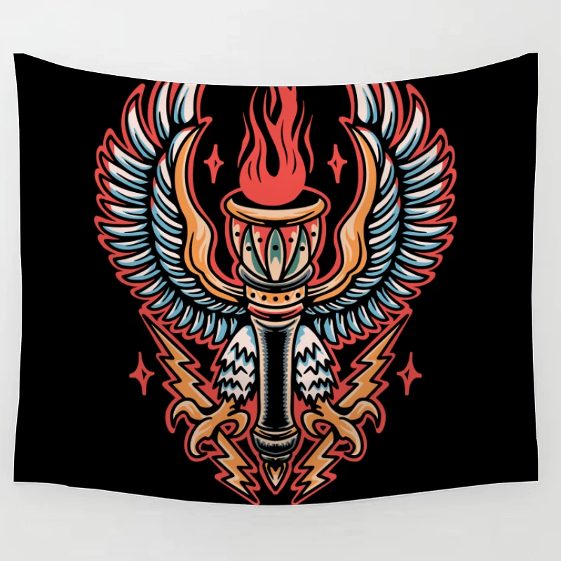 Mythical Winged Torch Artwork Tapestry