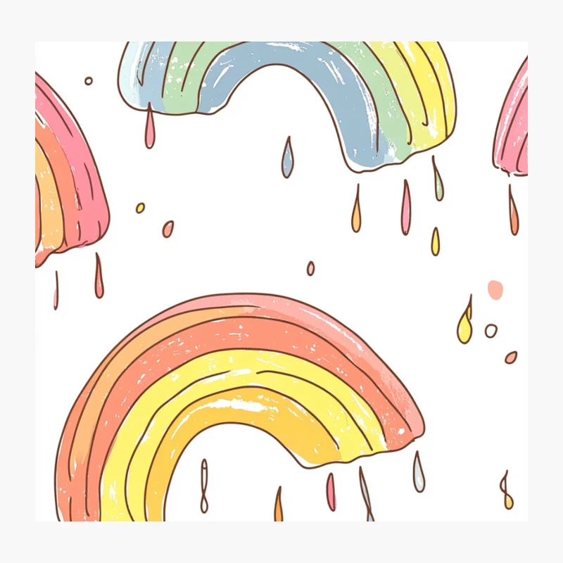 Whimsical Watercolor Rainbow Pattern with Pastel Raindrops Throw Pillow