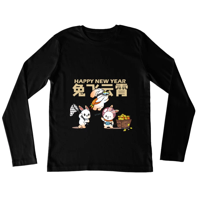 Neujahr mit niedlichen Hasen Damen Langarm T-Shirt