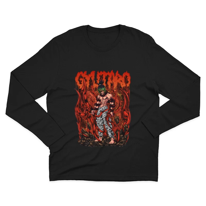Dämonenkrieger mit Flammen Herren Langarm T-Shirt