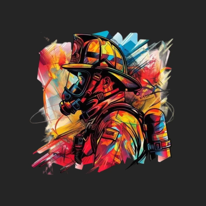 Colorful Portrait of a Firefighter Male Pullover Sweatshirt