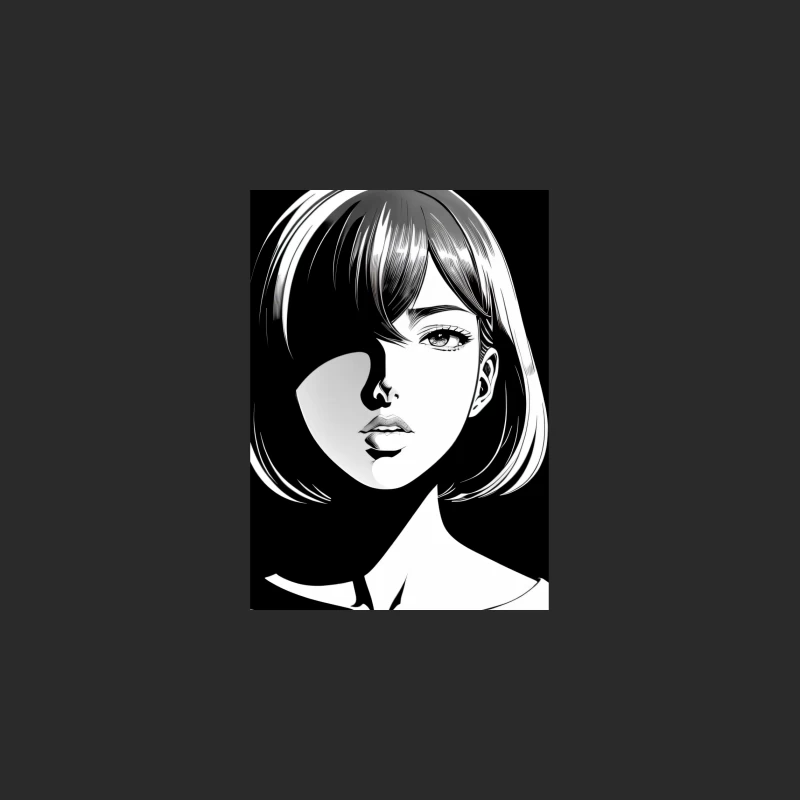 Striking Black and White Manga-Style Female Portrait Baseball Cap