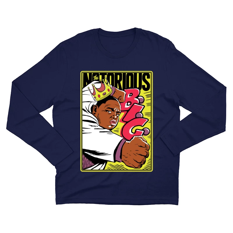 Notorious Hip-Hop Comic Style Illustration with Crown Male Long Sleeve T-Shirt