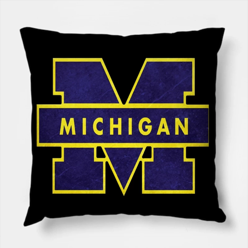 University of Michigan Athletic Block M Logo in Navy and Yellow Throw Pillow