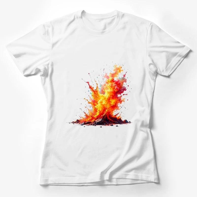 Vibrant Volcanic Eruption in Watercolor Style Female T-Shirt