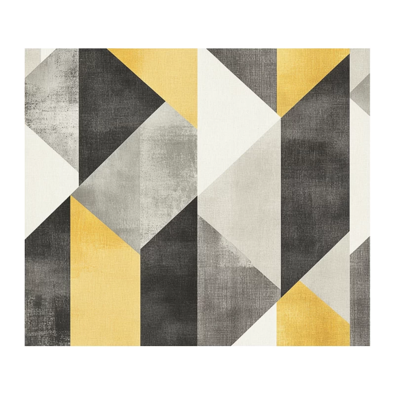 Modern Geometric Abstract Pattern in Yellow, Gray, and Black Tapestry