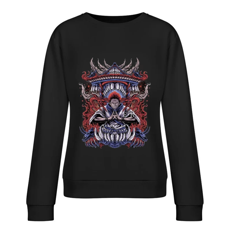 Mystische Kriegerkunst vor Tempel Damen Pullover Sweatshirt