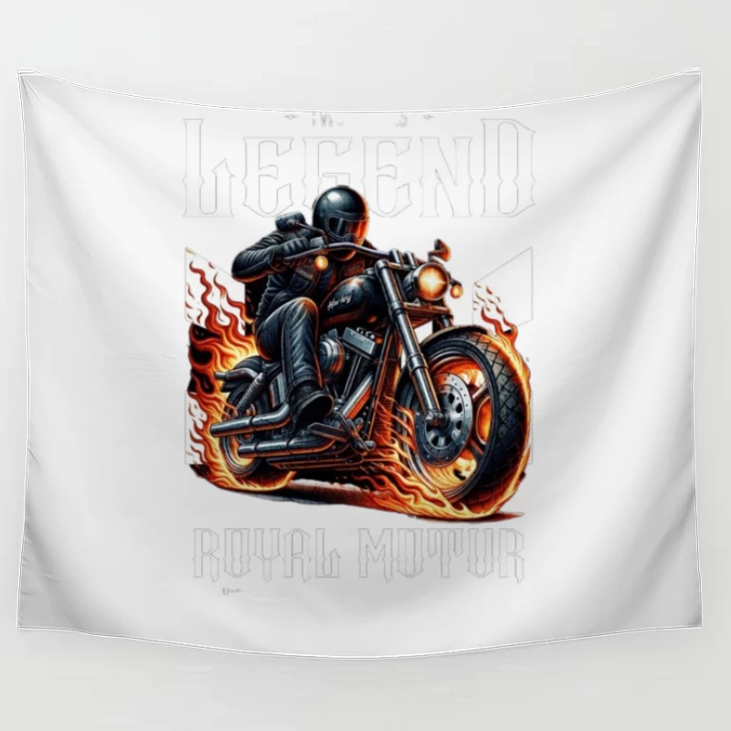 Legendary Flaming Royal Motor Black Motorcycle Illustration Tapestry