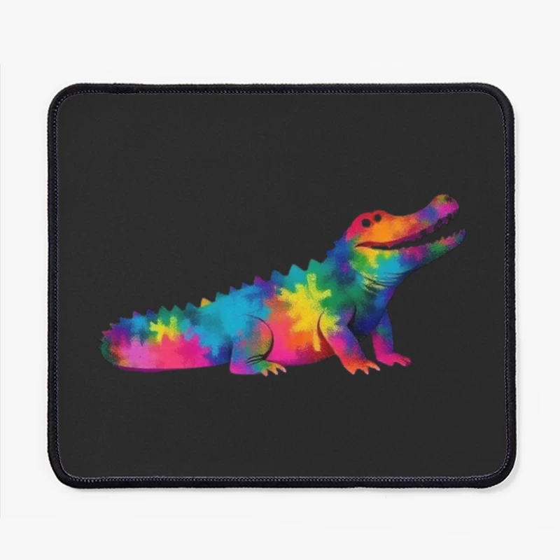 Rainbow Tie-Dye Alligator Illustration Mouse Pad