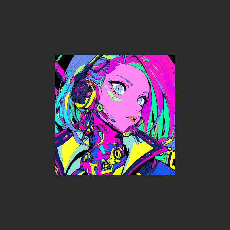 Vibrant Cyberpunk Anime Portrait in Neon Futuristic Style Baseball Cap