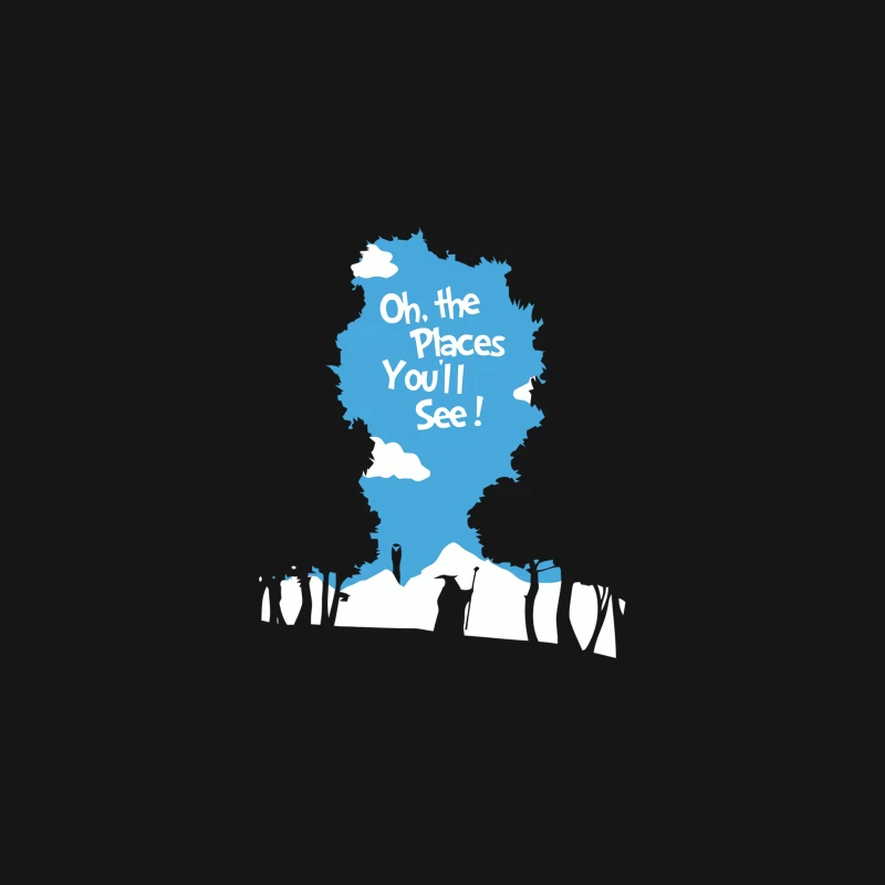 Inspirational Dr. Seuss Quote on Blue Silhouette: Adventure Awaits Desk Mat