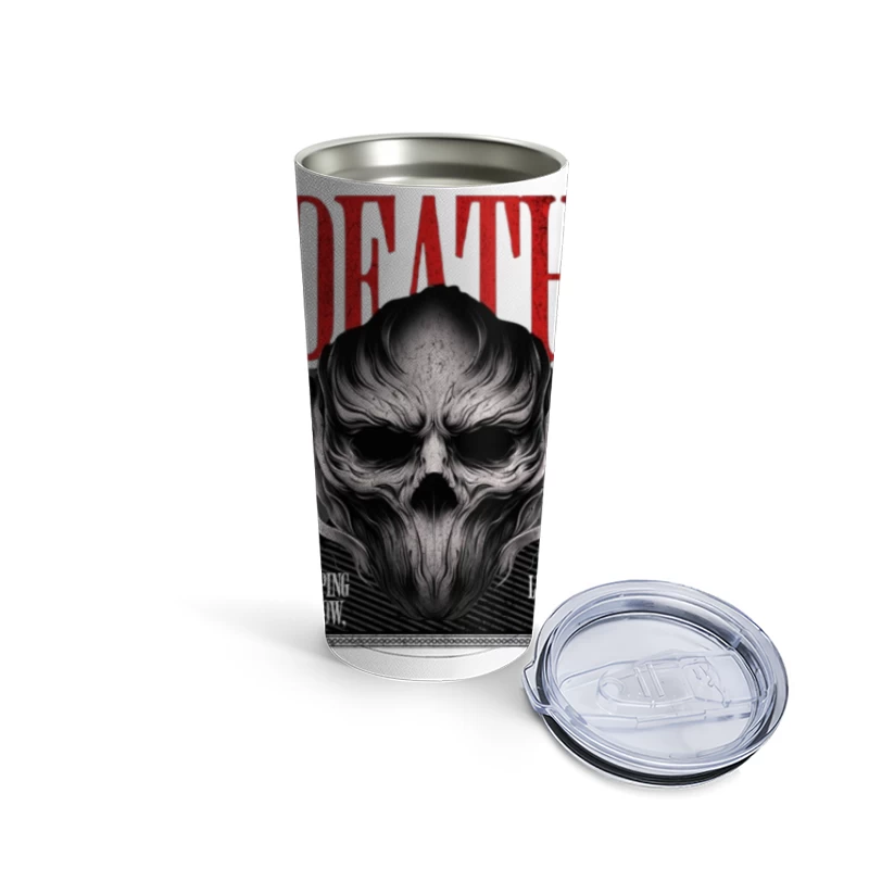 Gothic Death Skull with Red Typography Art Travel Mug