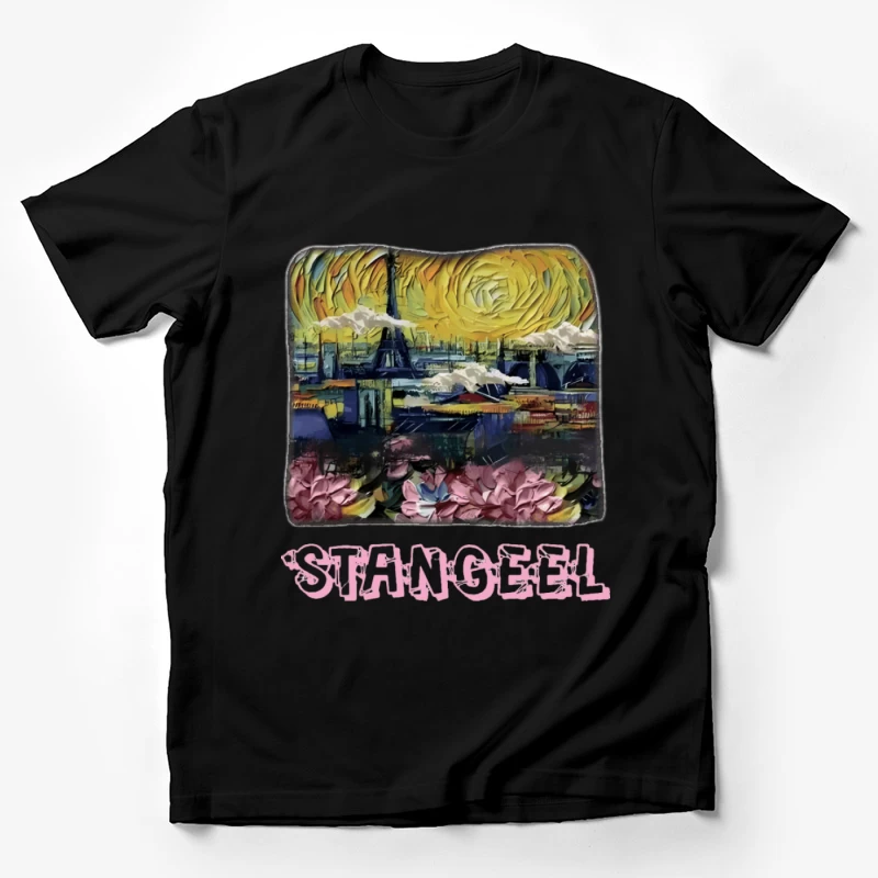 Eiffelturm und Blumen unter Sonnenhimmel Herren T-Shirt
