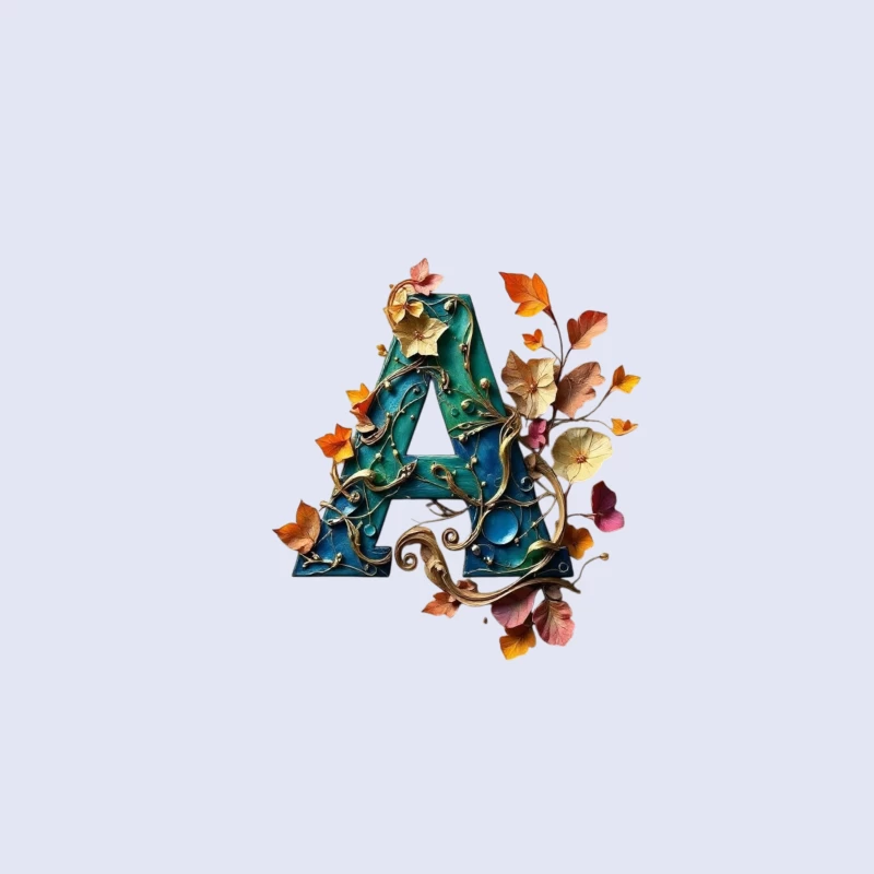 Ornate Teal Letter A with Autumn Floral Embellishments Travel Mug