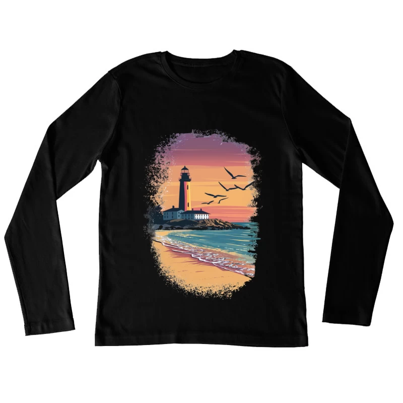 Paysage de phare au coucher du soleil Femme Manches Longues T-Shirt