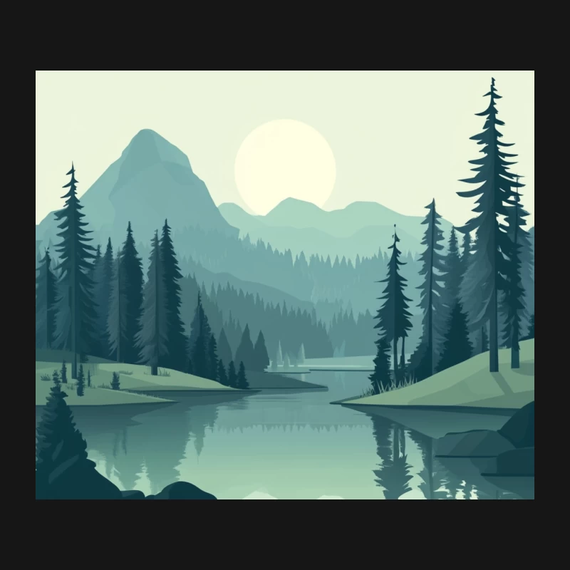 Serene Mountain Lake Sunset Reflection in Forest Landscape Mouse Pad