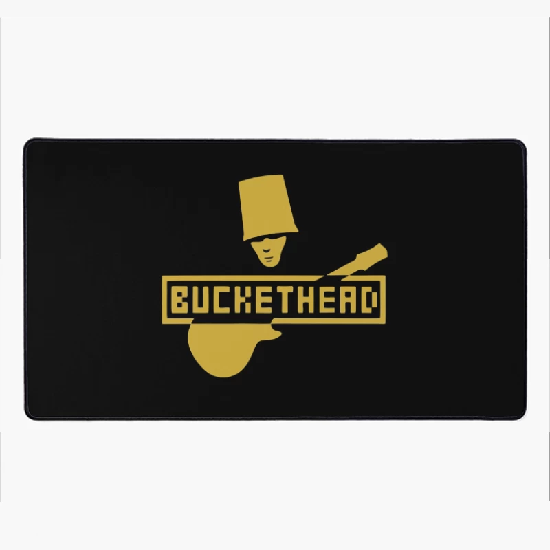 Gold Buckethead Guitar Player Logo Design Desk Mat