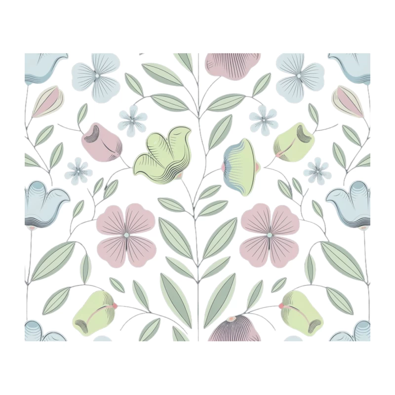 Pastel Floral Symmetry: A Delicate Botanical Pattern Tapestry