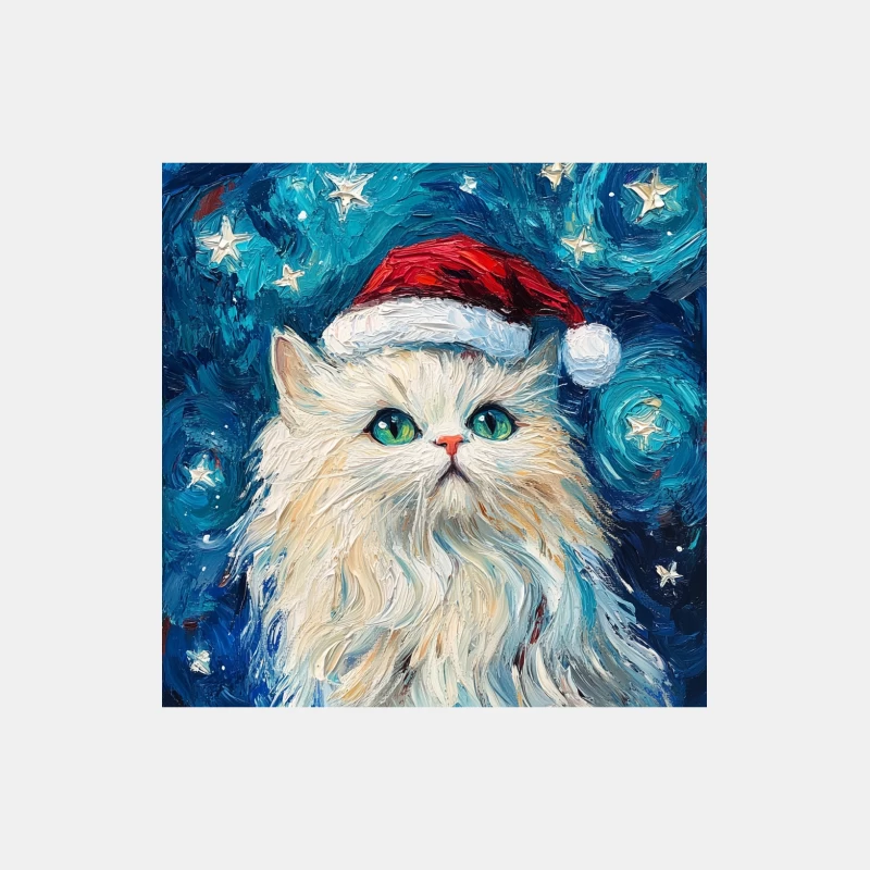 White Cat with Santa Hat in Starry Night Painting Male Tank Top