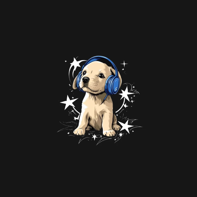 Adorable Cartoon Puppy Wearing Blue Headphones Desk Mat
