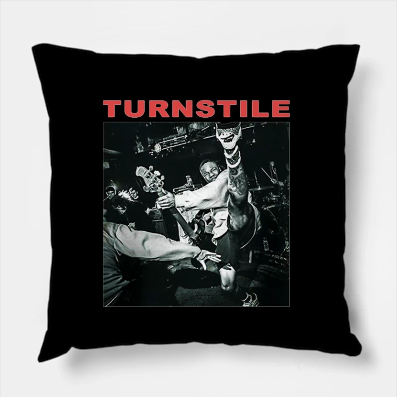 Energetic Black and White Hardcore Punk Concert Action Shot Throw Pillow