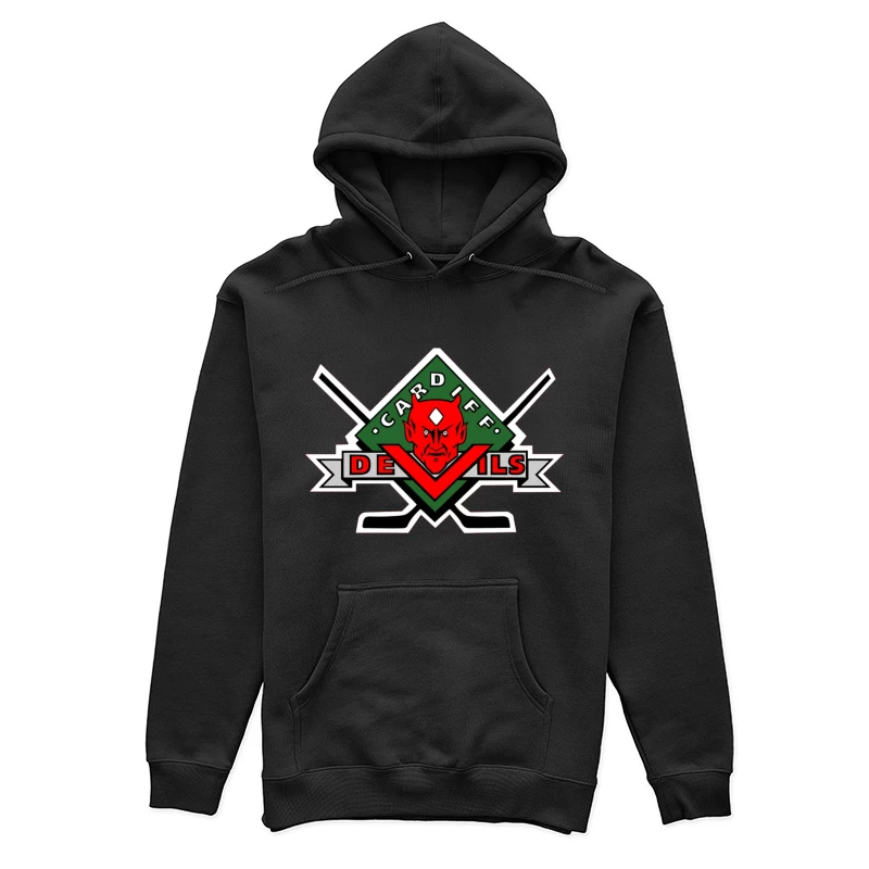 Cardiff Devils Hockey Team Logo with Red Devil Mascot Female Pullover Hoodie