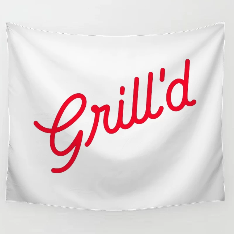 Red Script Logo of Grill'd Restaurant Chain Tapestry