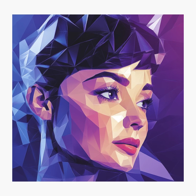 Geometric Low Poly Portrait with Purple Background Throw Pillow