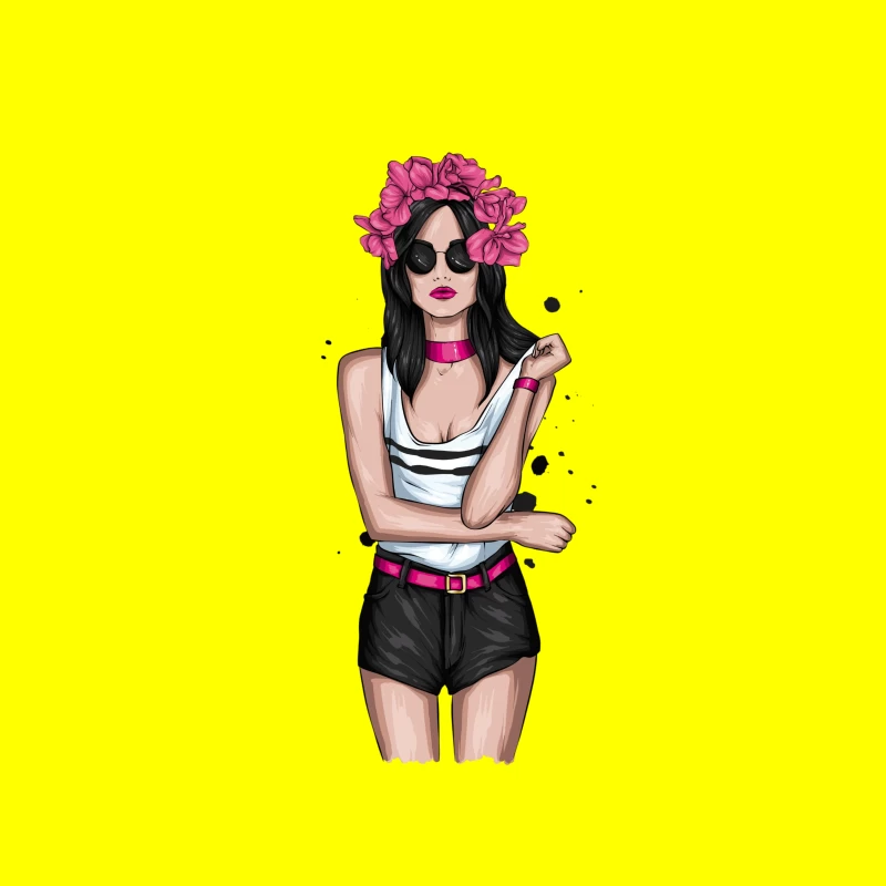 Chic Woman in Sunglasses with Floral Headband Tapestry