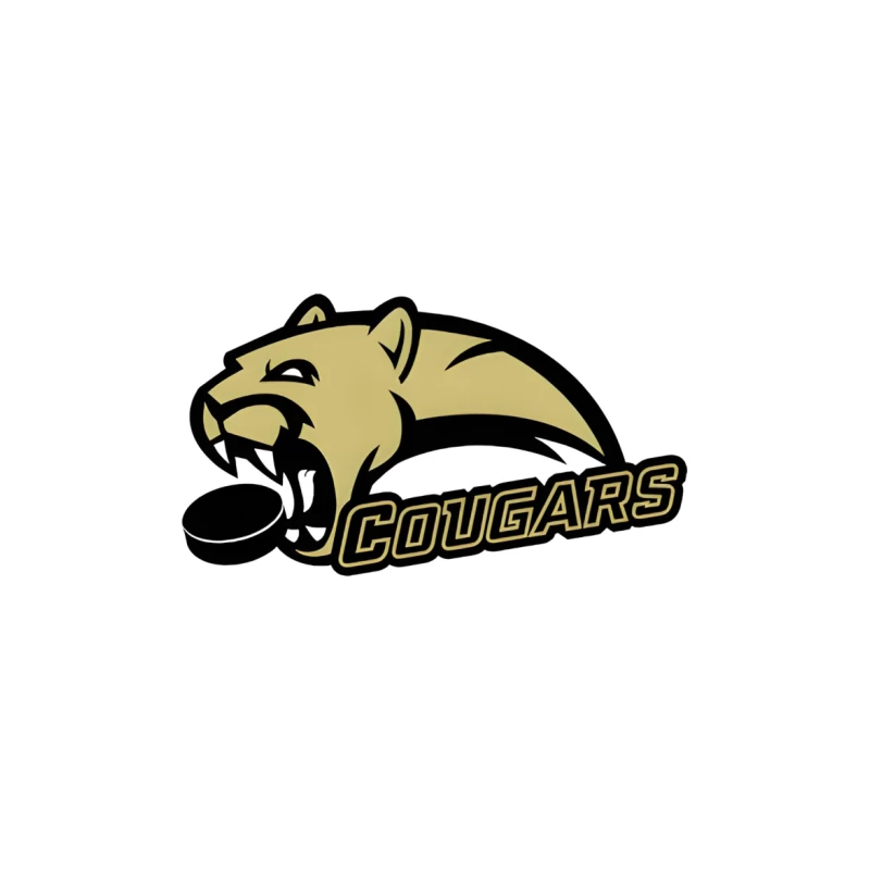 Gold and Black Cougar Hockey Team Mascot Logo Throw Pillow