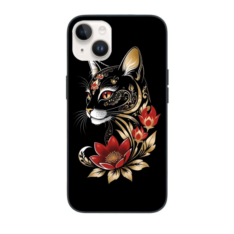 Decorative Black Cat with Flowers iPhone Case