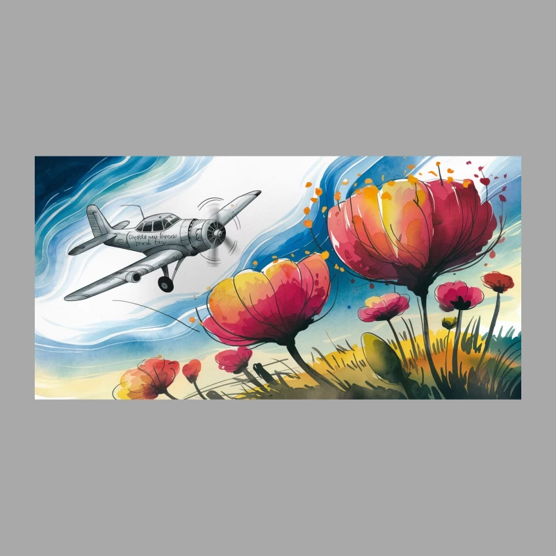 Surreal Illustration: Airplane Soaring Over Vibrant Poppies Female Pullover Hoodie