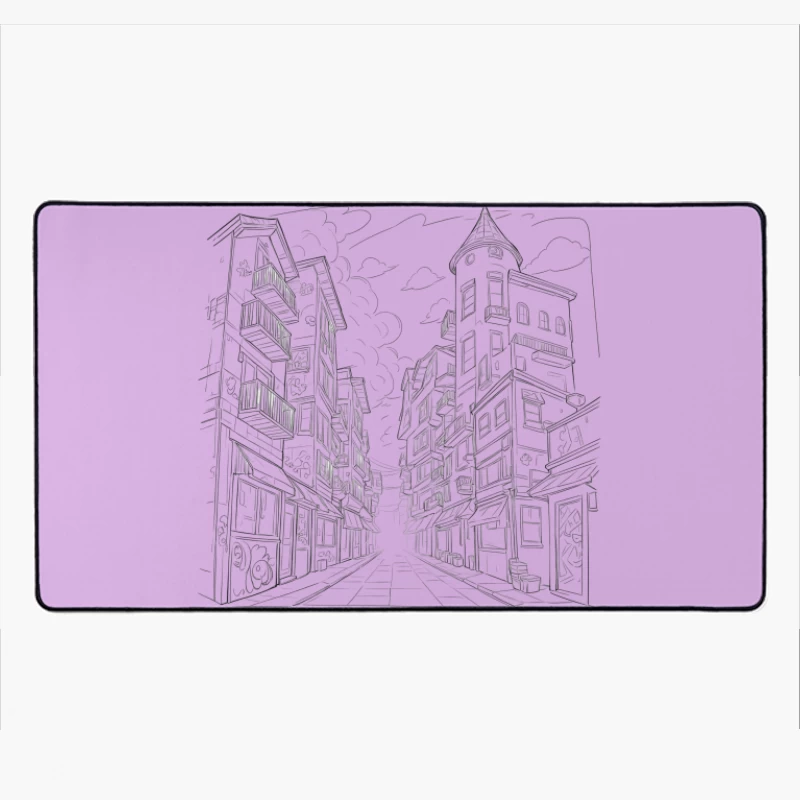 City Street Illustration Desk Mat