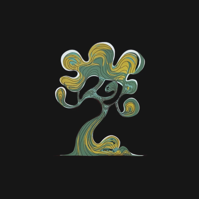 Whimsical Swirling Tree: Abstract Green and Yellow Organic Art Mouse Pad