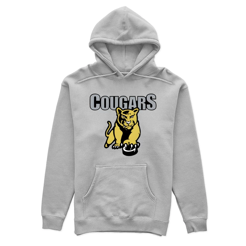 Fierce Yellow Cougar Sports Team Logo with Gray Text Female Pullover Hoodie