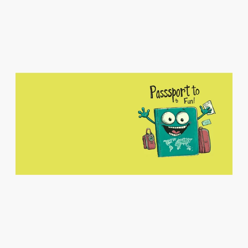 Animated Passport Adventure: Fun Travel Cartoon with Luggage and World Map Coffee Mug