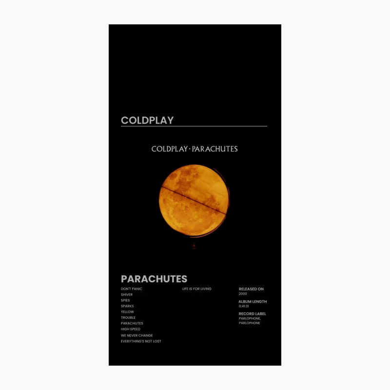 Coldplay's Debut Album "Parachutes" Cover Art and Track Listing iPhone Case