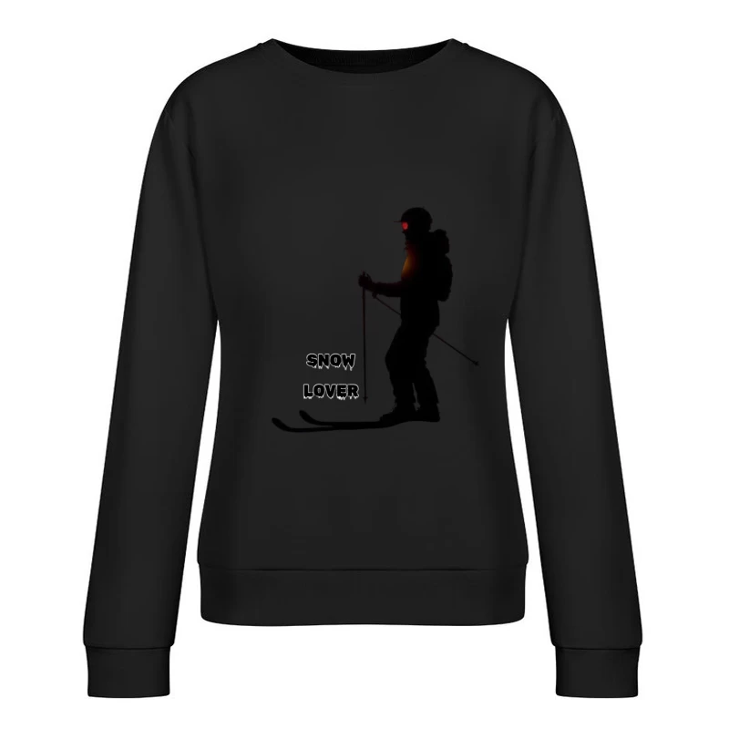 Silhouette of Snow Lover Skiing Female Pullover Sweatshirt