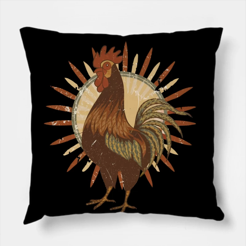 Vintage Sun Rooster T-Shirt Throw Pillow