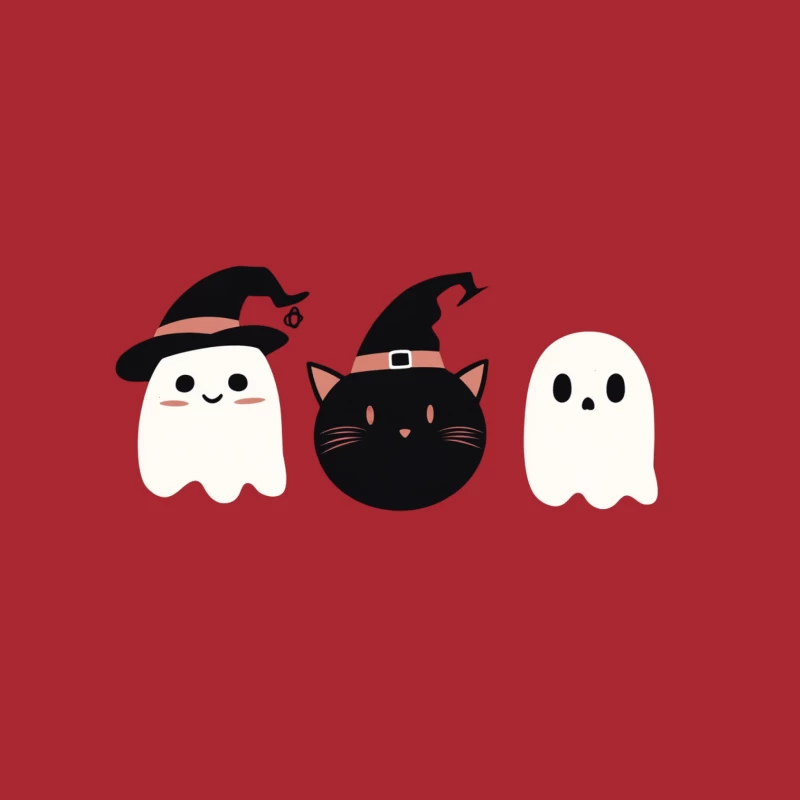 Cute Halloween Ghosts and Cat with Witch Hats Baseball Cap