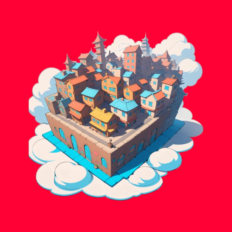 Whimsical Colorful City in the Clouds Mouse Pad