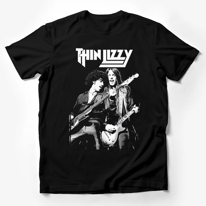 Thin Lizzy Rock Band Performance Sketch in Black and White Male T-Shirt