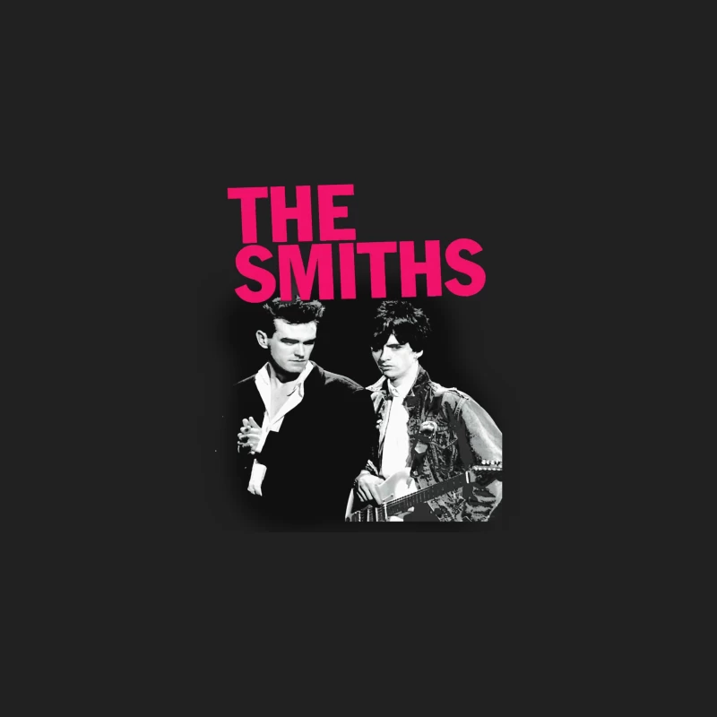 The Smiths: Iconic 1980s Indie Rock Band Portrait with Pink Logo Bucket Hat