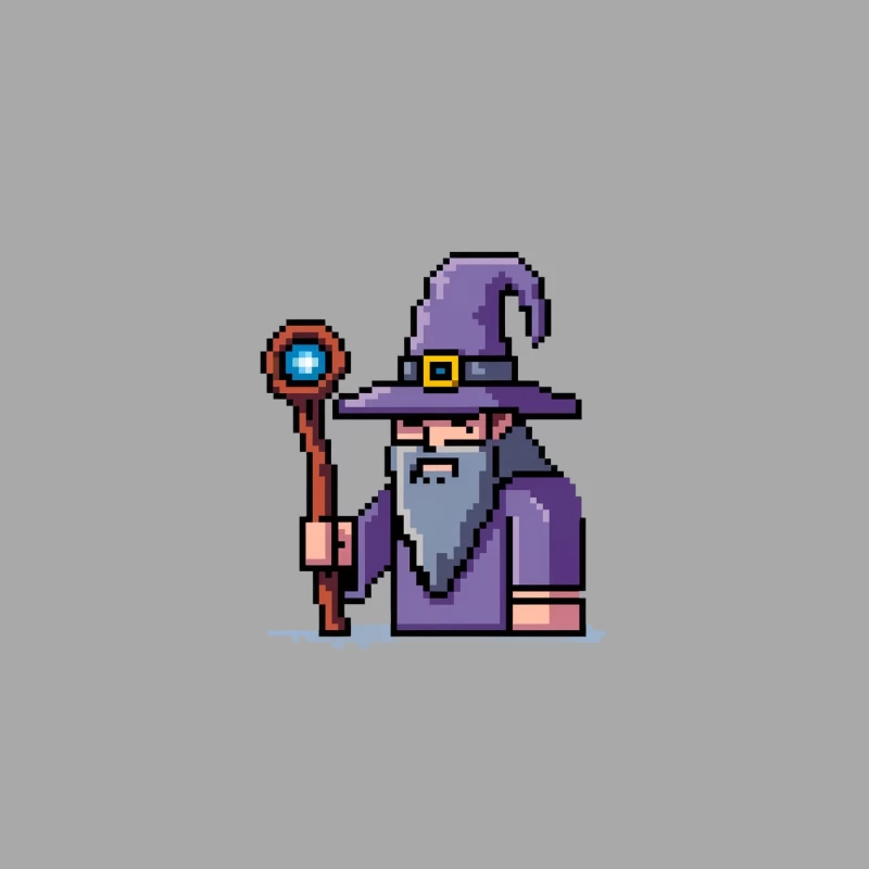 Pixelated Wizard with Magic Staff in Purple Robe Male Pullover Hoodie